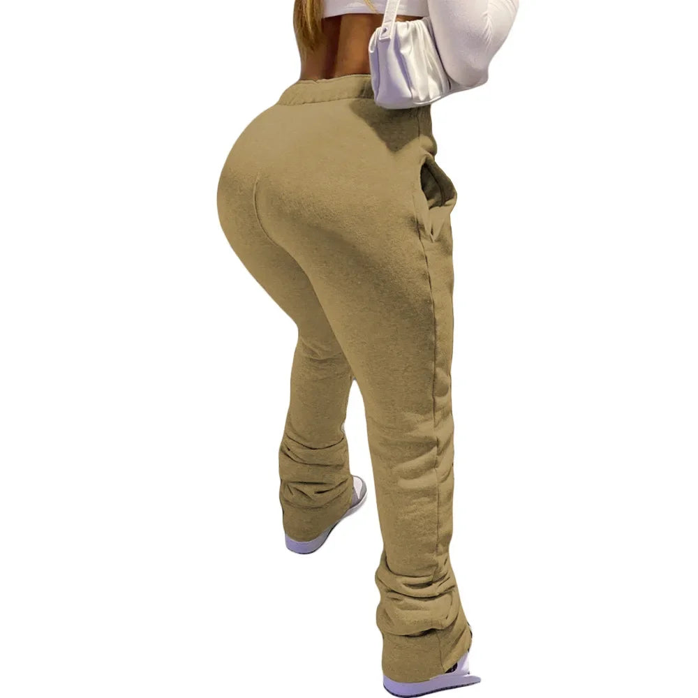 HLJ&GG Spring New Drawstring Jogger Pants Women High Waisted Stacked Trousers Casual Female Solid Color Matching Sporty Bottoms