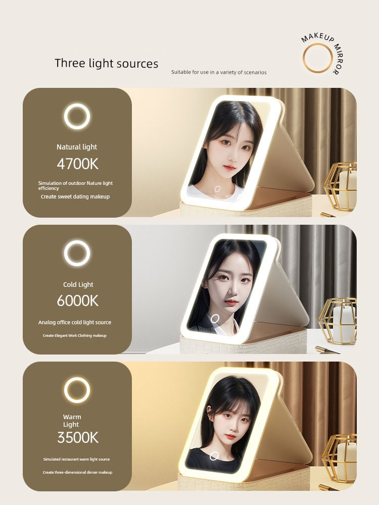 Carry Foldable Storage Box Dormitory Students Cosmetic Mirror