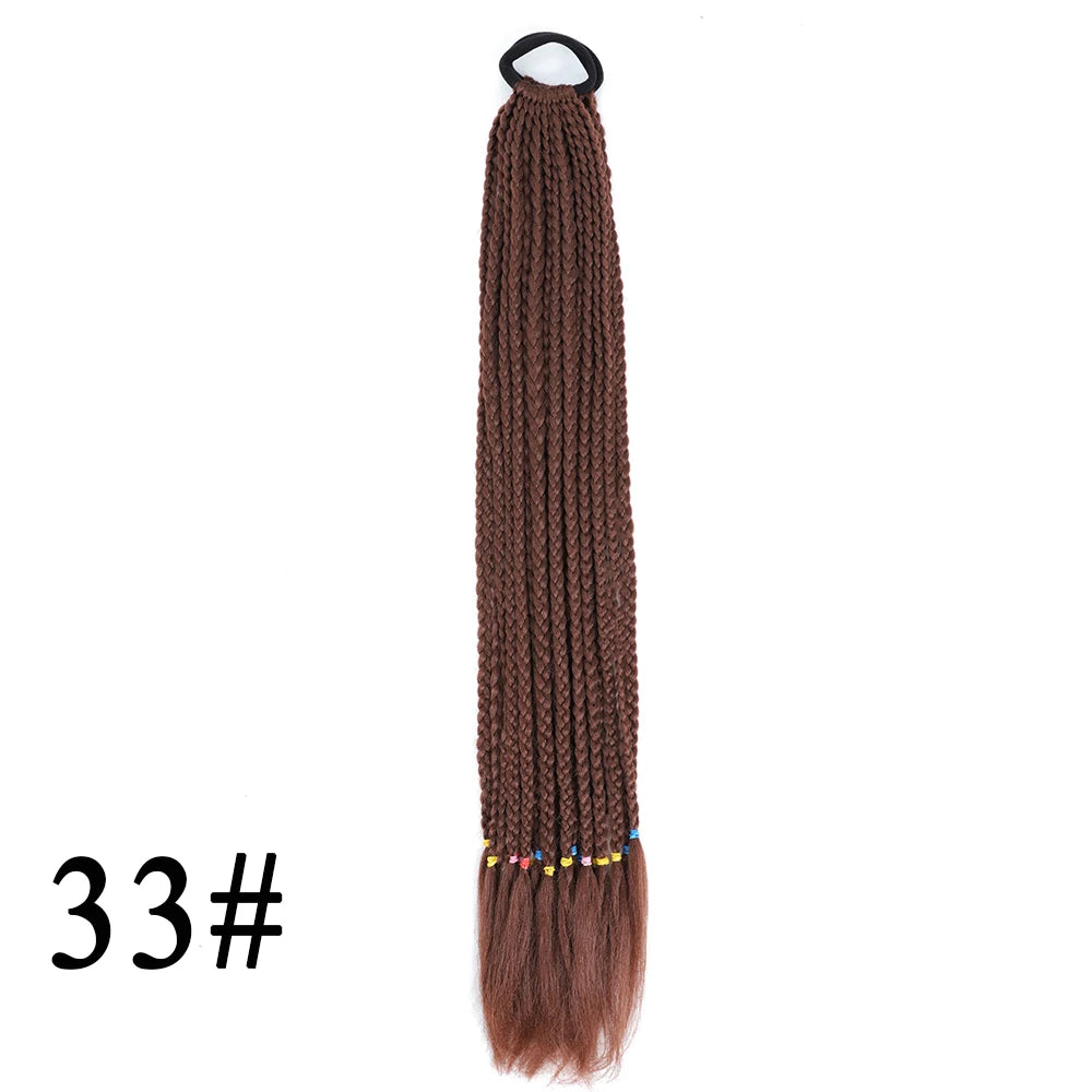 Synthetic 24 Inch Long Colored Box Braids Hair Ponytail With Rubber Bands Rainbow Twist Braided Highlights Ponytail For Women