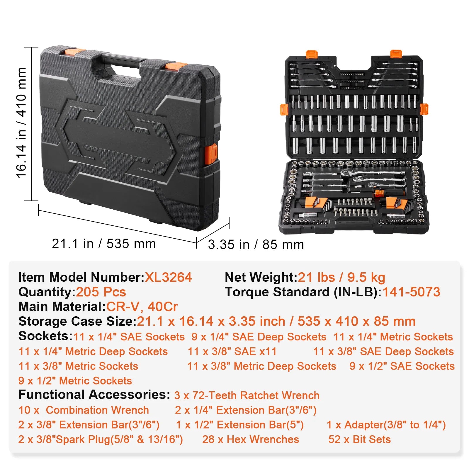 SucceBuy Mechanics Tool Set and Socket Set 1/4" 3/8" 1/2" Drive Deep Standard Sockets 450 Pcs SAE and Metric Mechanic Tool Kit