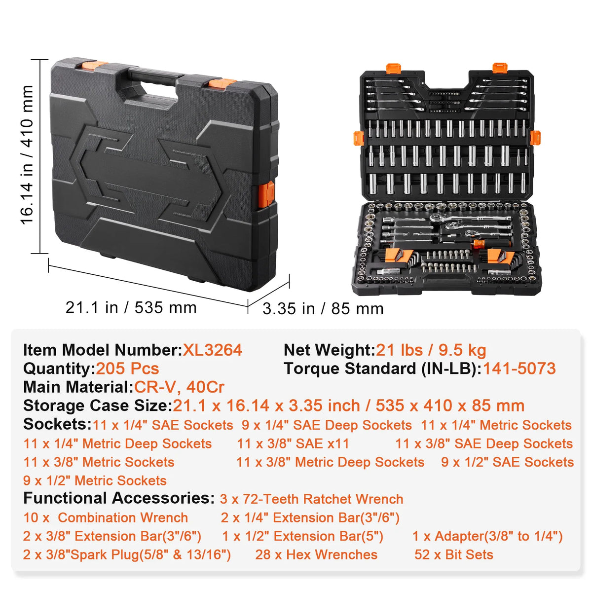 SucceBuy Mechanics Tool Set and Socket Set 1/4" 3/8" 1/2" Drive Deep Standard Sockets 450 Pcs SAE and Metric Mechanic Tool Kit