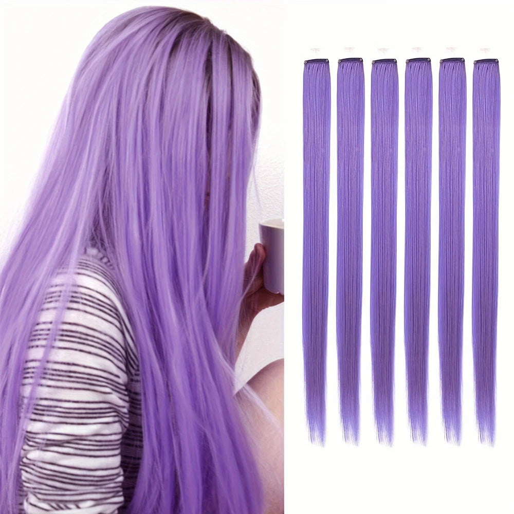 Clip in Hair Extensions Colored Party Highlights 22 inches 6pcs/pack Multi-colors Straight Hair Synthetic Hairpieces Royal Blue