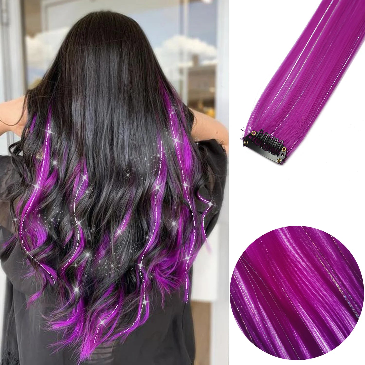 Clip in Hair Extensions Colored Party Highlights 22 inches 6pcs/pack Multi-colors Straight Hair Synthetic Hairpieces Royal Blue
