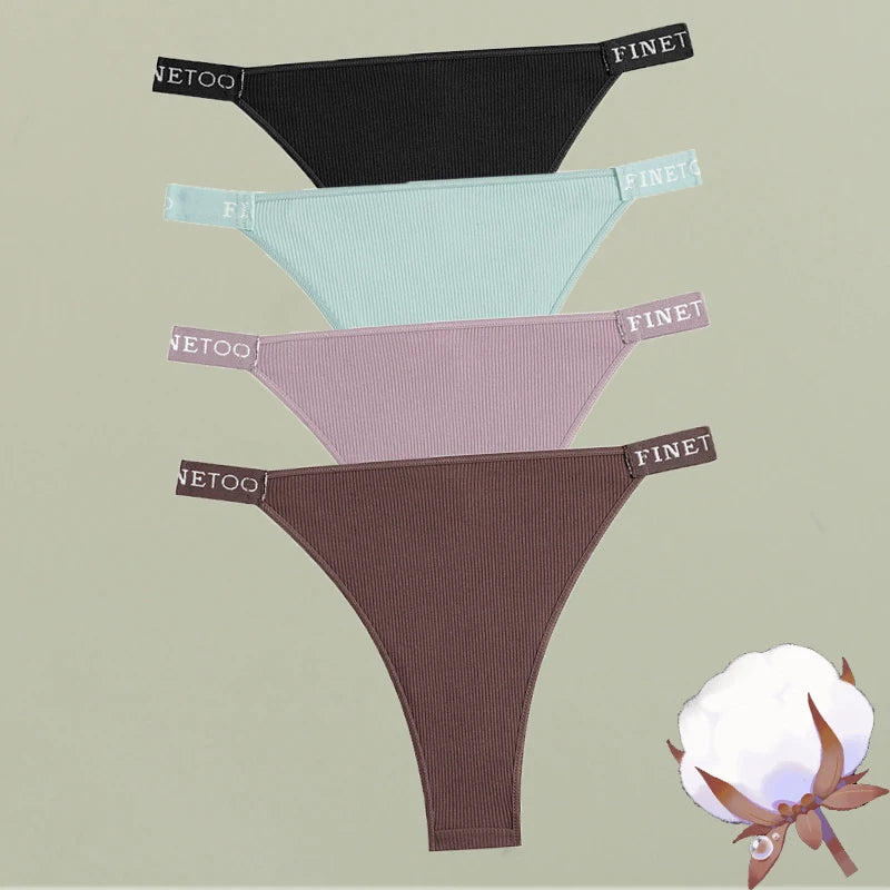 FINETOO 4Pcs/Set Cotton Letter Belt Underwear Women's Panties Sexy Low-Waist Bikini Underpants Female Breathable Briefs Lingerie