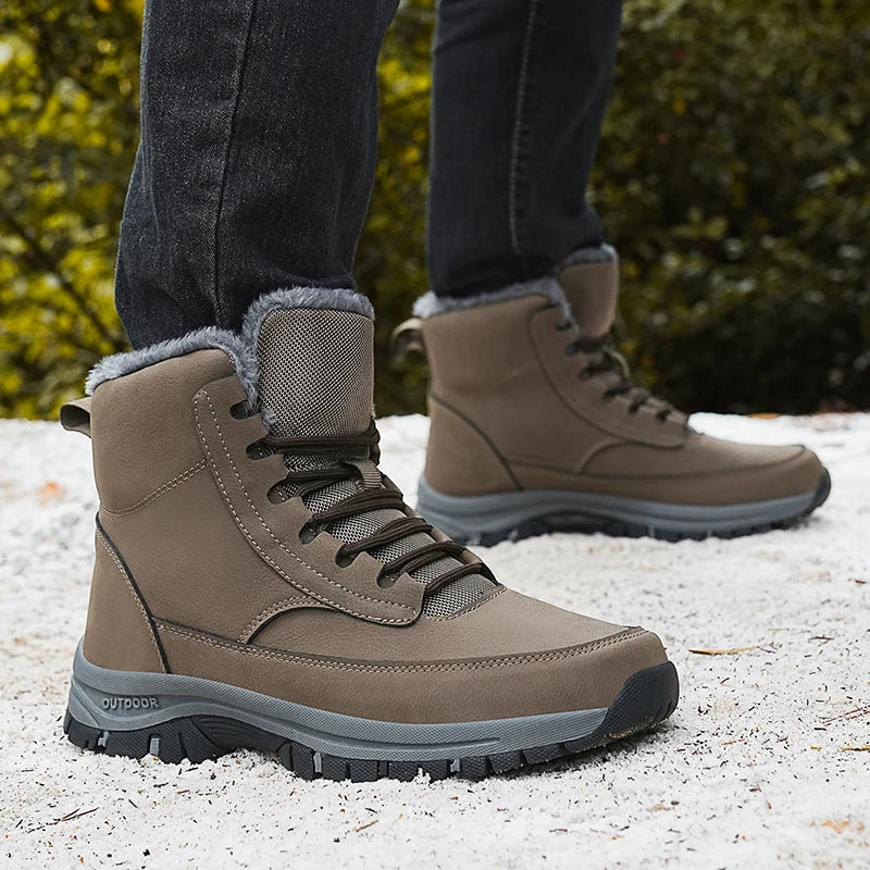 Botas de nieve de invierno para hombre, zapatillas de deporte altas a la moda, impermeables, botas de felpa cálidas para hombre, botas de senderismo para exteriores para hombre, zapatos de trabajo, talla 48