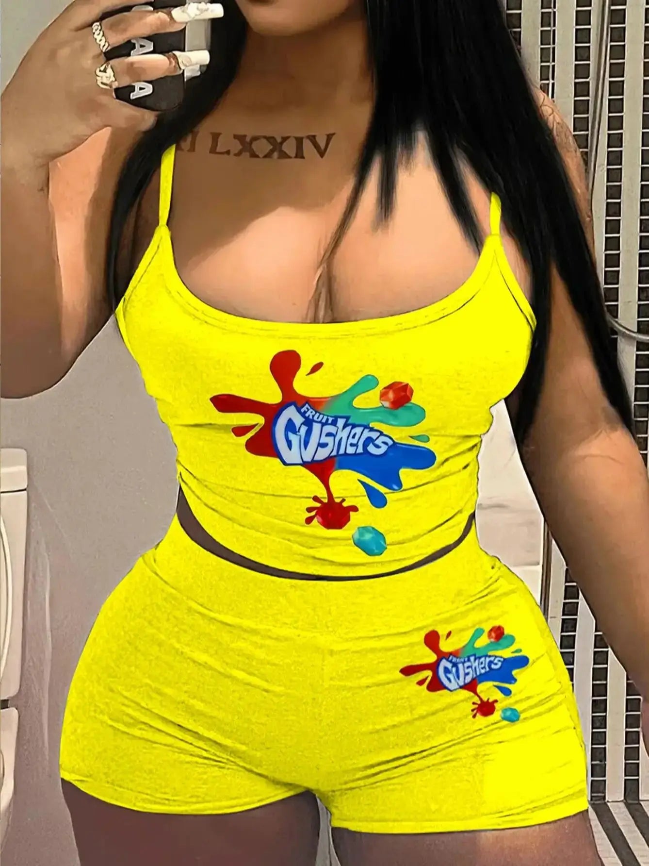 1242 Cross-border European and American women's fashion positioning printed sexy halter shorts suit women