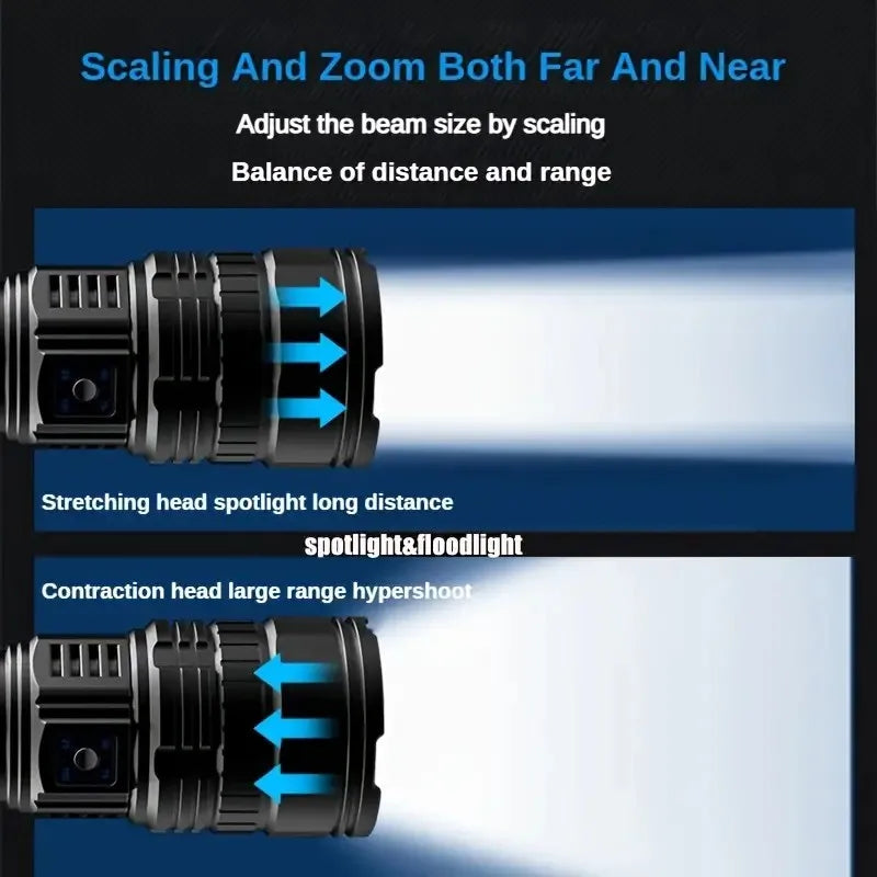 10000W Built-in Battery Flash Light Emergency Spotlights 9km 990000000LM Most Powerful Led Flashlights Tactical Torch 25000mah