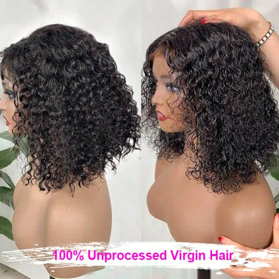 Glueless Wig Human Hair Ready To Wear Deep Wave Frontal Wig Short Curly Bob Wig Human Hair 4x4 13x4 Lace Front Human Hair 180%