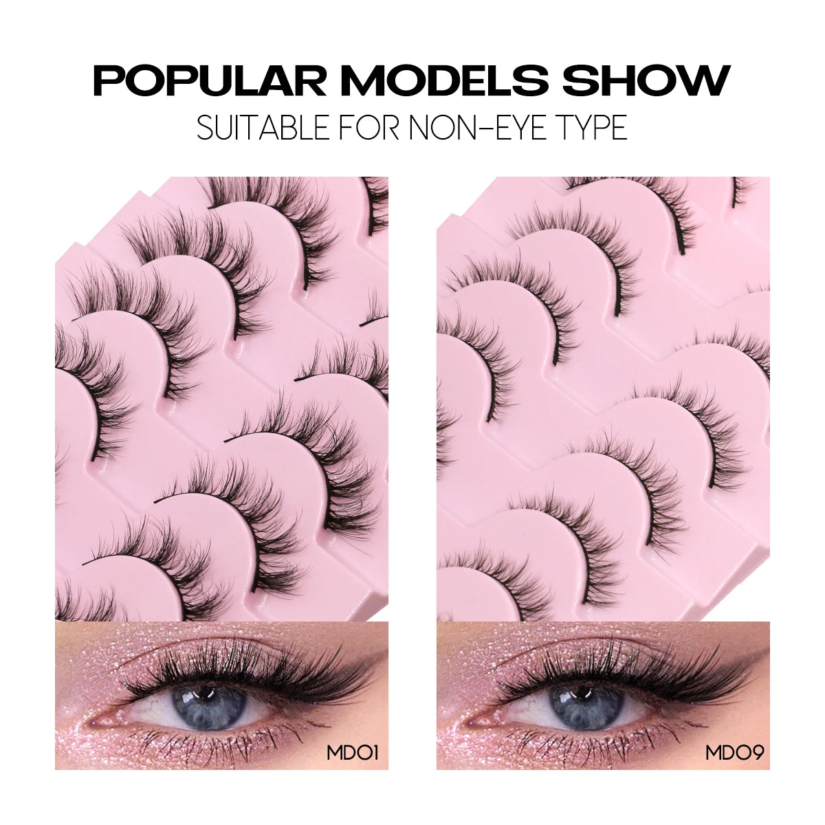 GROINNEYA 3D Mink Lashes Natural Look Fluffy Cat Eye Wispy Eyelashes Manga Lashes Winged End Eye Elongated Fake Lashes Makeup