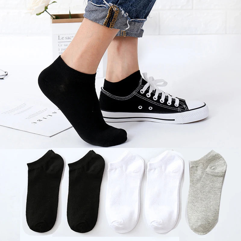 10Pcs/5Pair Unisex Socks Women Men Black White Gray Ankle Socks Female Male Solid Color Socks High Quality Cotton Short Socks