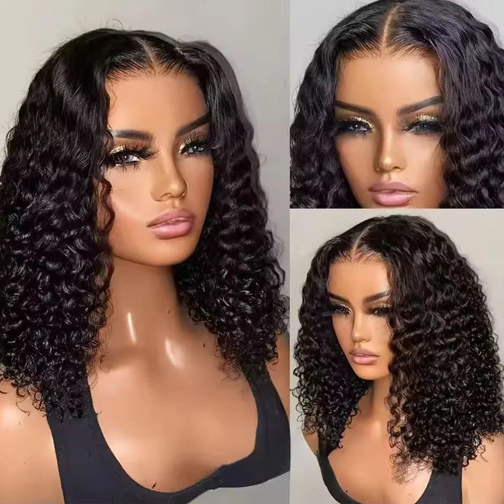 Glueless Wig Human Hair Ready To Wear Deep Wave Frontal Wig Short Curly Bob Wig Human Hair 4x4 13x4 Lace Front Human Hair 180%