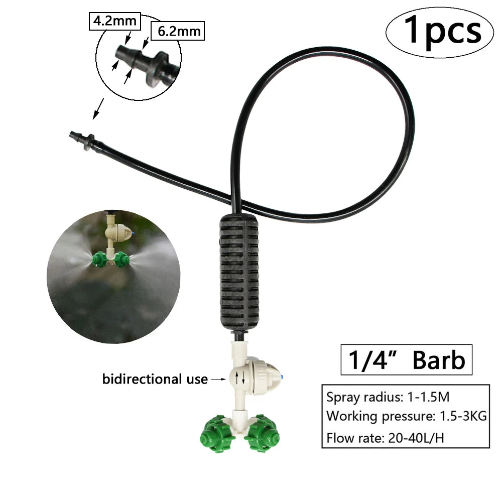 Boquilla nebulizadora antigoteo, sistema de riego por aspersión con nebulización de agua, kit de rociador ajustable de 4/5/6/7 vías para humidificación de invernaderos