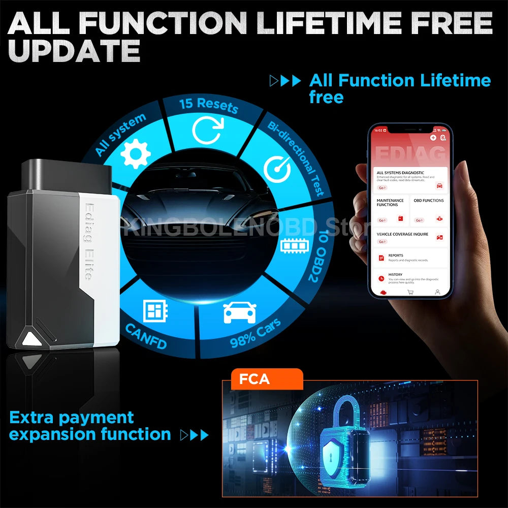 2026 New KINGBOLEN Ediag Elite Lifetime free Car Diagnostic Tools All system 15 Resets Bi-directional Test  Auto Scanner OBD2