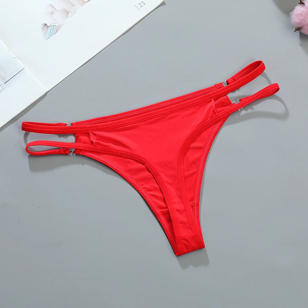 Sexy Female Llingerie  Women's Double Strip Waistband Patchwork G-String Ice Silk Thong Underwear Female Intimate Lingerie Panti