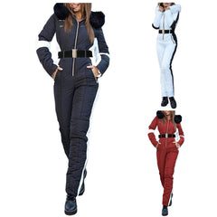 Women's Skiing Suites Winter Outdoor Sports Warm Jumpsuit Waterproof With Removable Collar Outdoor Sports Zipper Ski Suit