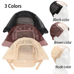Kappe für Lace-Front-Perücken zur Herstellung von Perücken mit verstellbarem Riemen, kleberfreie Webkappe aus Schweizer Spitzennetz zur Herstellung von Perücken mit Frontverschlüssen