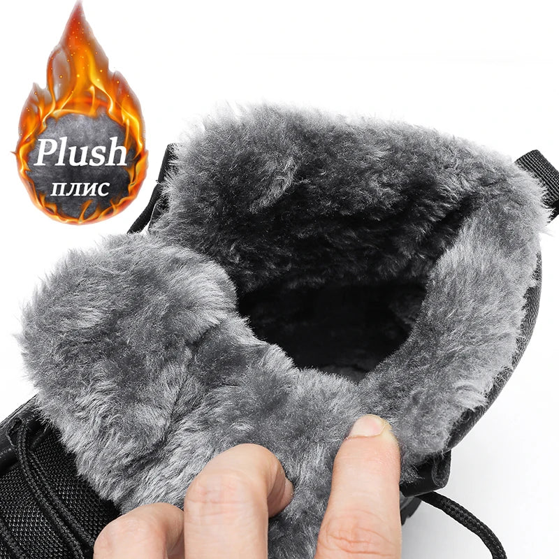 Botas de nieve de invierno para hombre, zapatillas de deporte altas a la moda, impermeables, botas de felpa cálidas para hombre, botas de senderismo para exteriores para hombre, zapatos de trabajo, talla 48