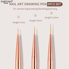 3Pcs  Nail Art Liner French Stripe Brush  UV Gel Brushes Painting  Drawing Manicure Pen Tools 7/9/11mm