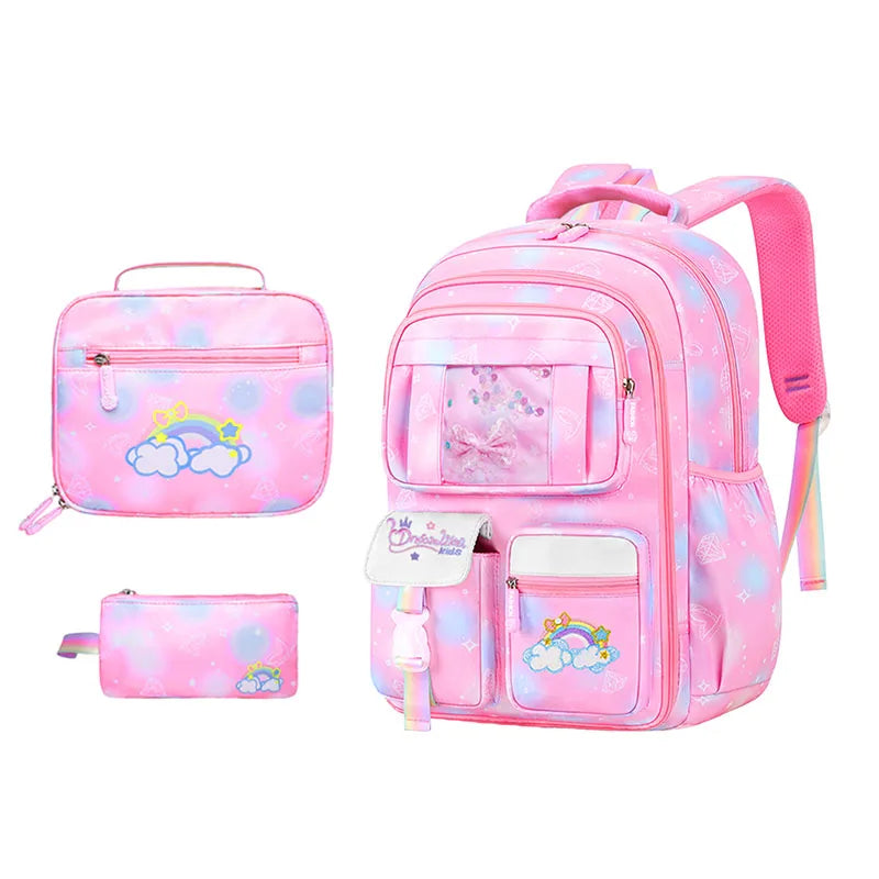 3Pcs School Backpack for Girls Large Capacity Kid's School Bag with Lunch Pancil Carry Case Bag Travel Backpack Child Gift
