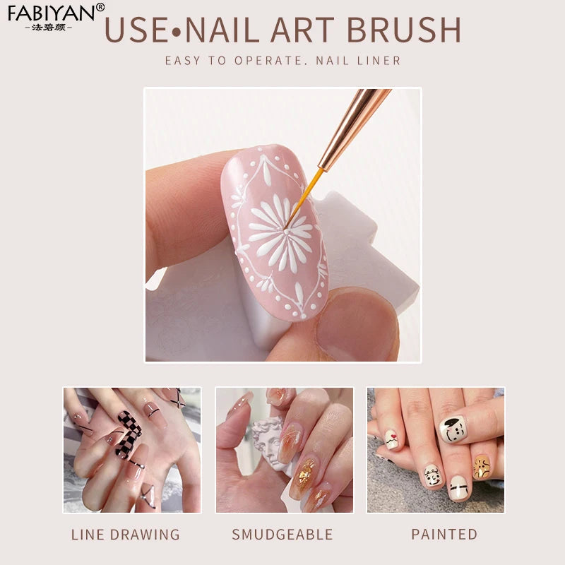 3Pcs  Nail Art Liner French Stripe Brush  UV Gel Brushes Painting  Drawing Manicure Pen Tools 7/9/11mm