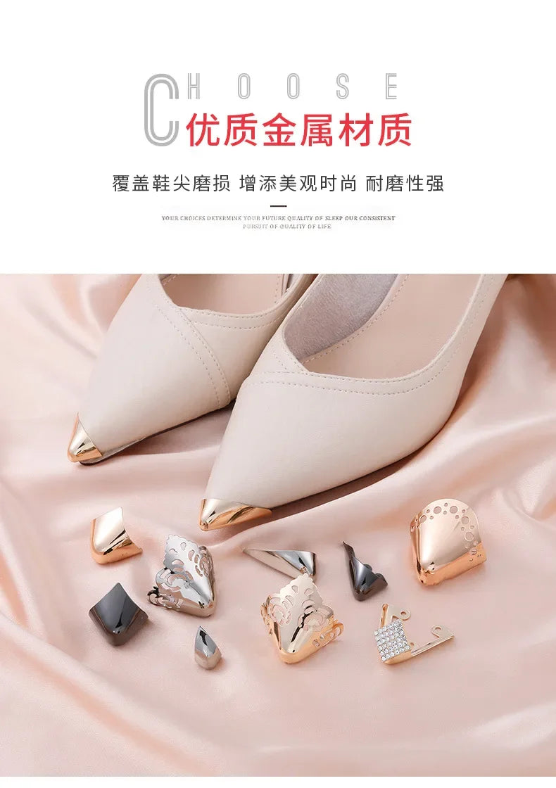 Women Shoes Point Protector Flat Shoe Tips Cap Accessorices High Heel Metal Toe Cap Wear and Tear Concealer Anti-kicking Leather