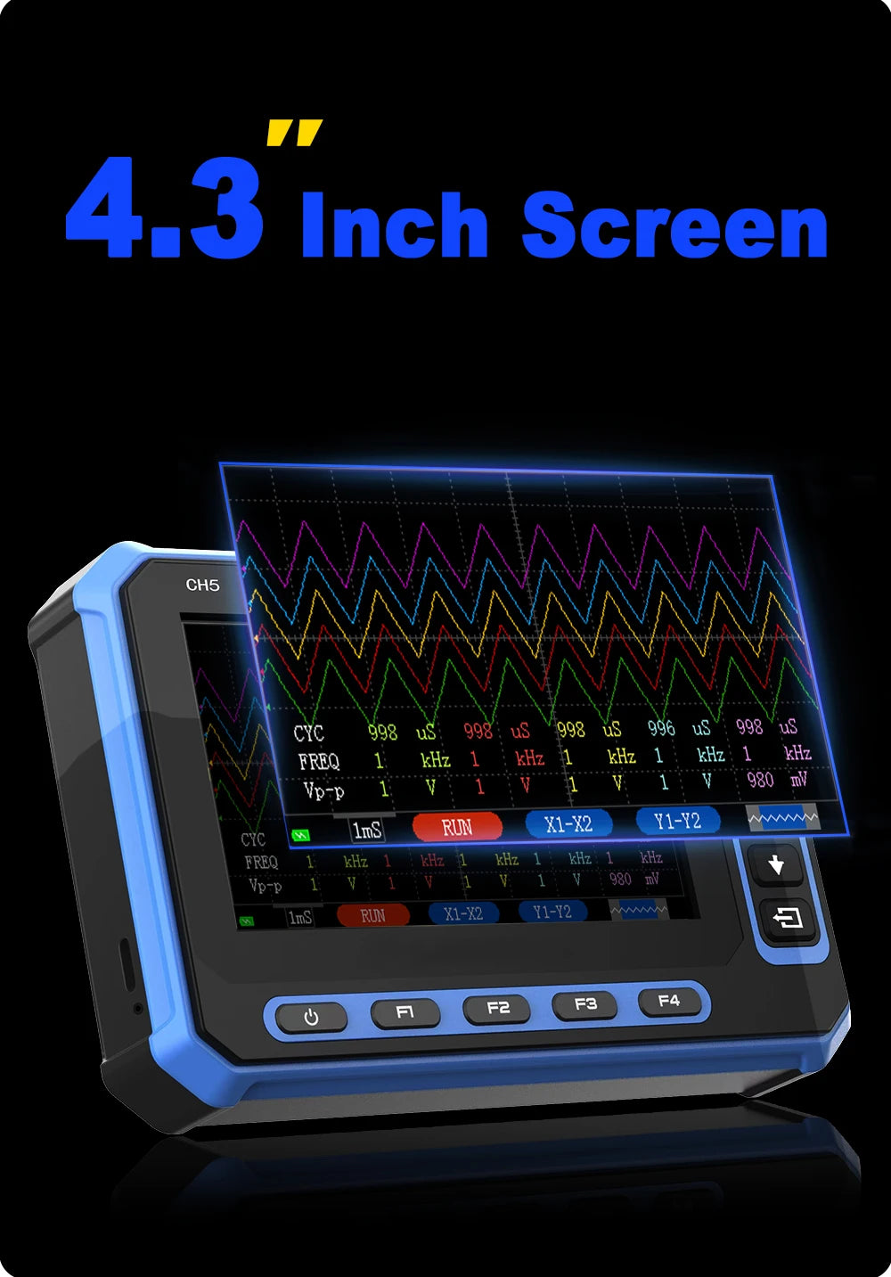 TOOLTOP 5 Channels Digital Oscilloscope 4.3-Inch WIFI & USB Connection 1MHz 3Msps Digital Oscilloscope Electrical Inspection