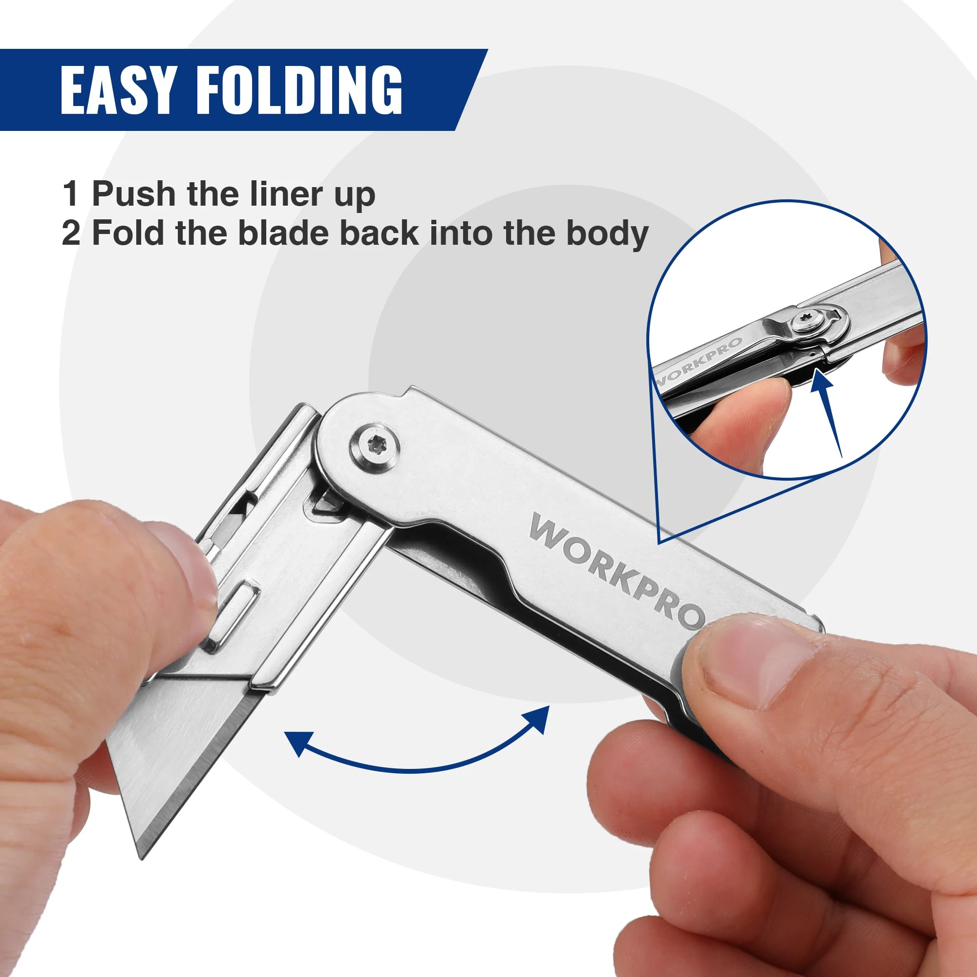 WORKPRO 3pcs Folding Utility Knife Stainless Steel Quick Realse Pocket Knife with Belt Clip Sharp Blade General-Purpose Cutting