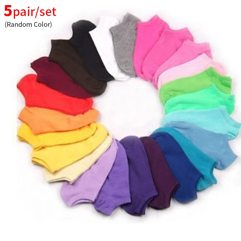 10Pcs/5Pair Unisex Socks Women Men Black White Gray Ankle Socks Female Male Solid Color Socks High Quality Cotton Short Socks