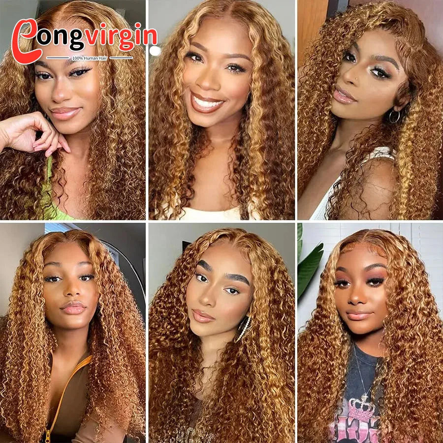 250 Density Highlight P4/27 Blonde 360 Full Hd Lace Front Wig Pre Plucked 30 Inch Glueless Wig Deep Wave Frontal Wig Human Hair