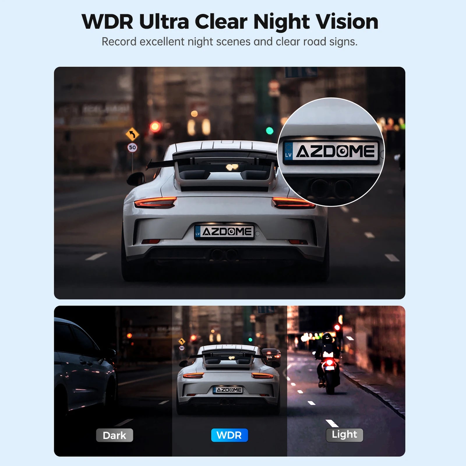 AZDOME Dash Cam 1296P WiFi Dash Camera for Cars Voice Control Dashcams Night Vision Loop Recording G-Sensor 24H Parking Monitor