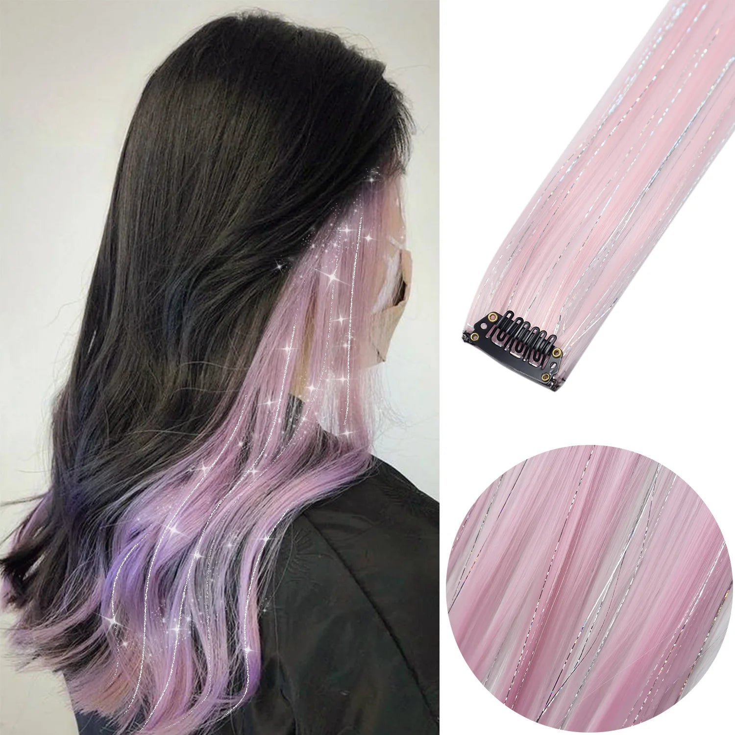 Clip in Hair Extensions Colored Party Highlights 22 inches 6pcs/pack Multi-colors Straight Hair Synthetic Hairpieces Royal Blue