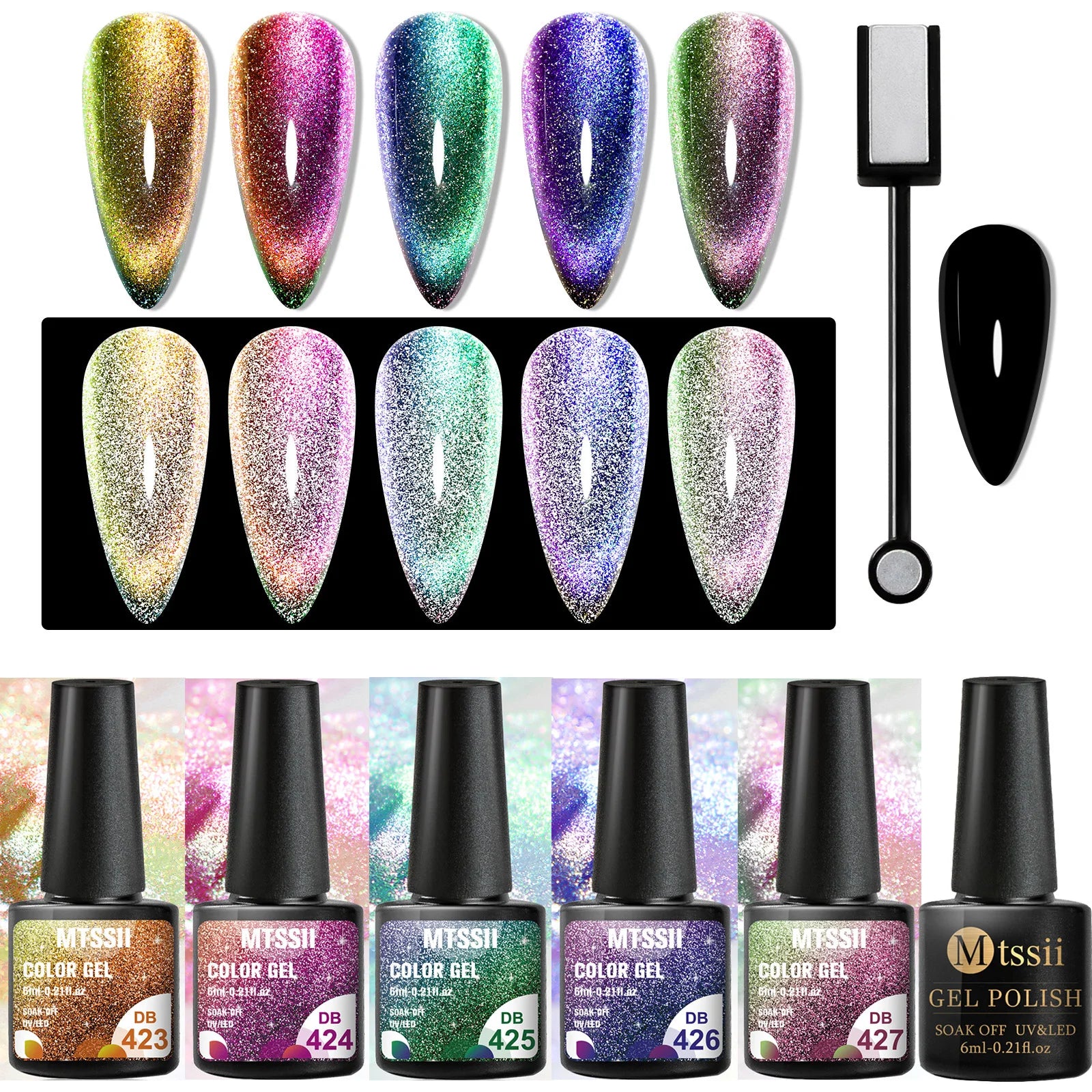 MTSSII Cat Magnetic Nail Gel Polish Set With Magnetic Stick Reflective Glitter Magnetic Gel Kit Soak Off Nail Art Varnishes