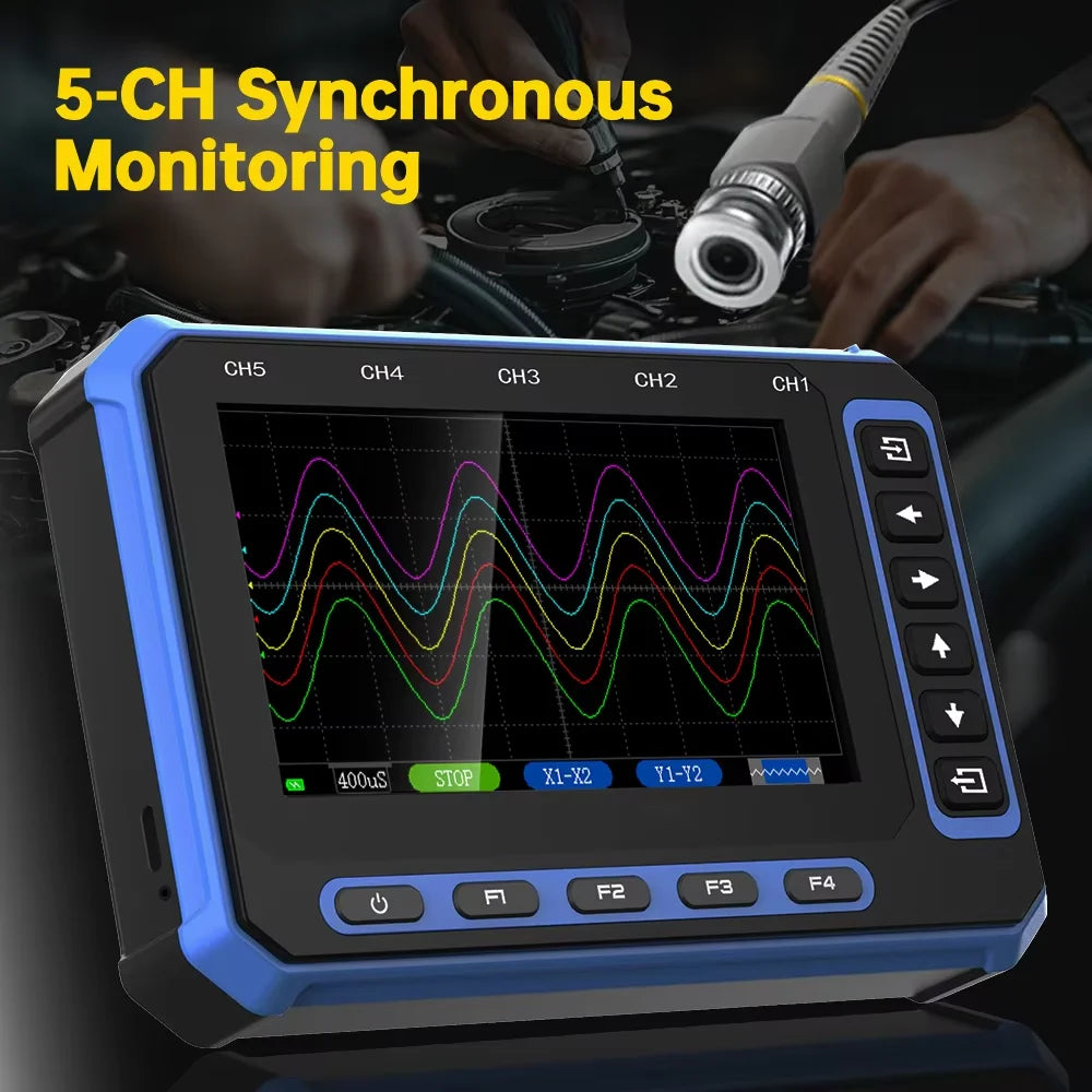 TOOLTOP 5 Channels Digital Oscilloscope 4.3-Inch WIFI & USB Connection 1MHz 3Msps Digital Oscilloscope Electrical Inspection