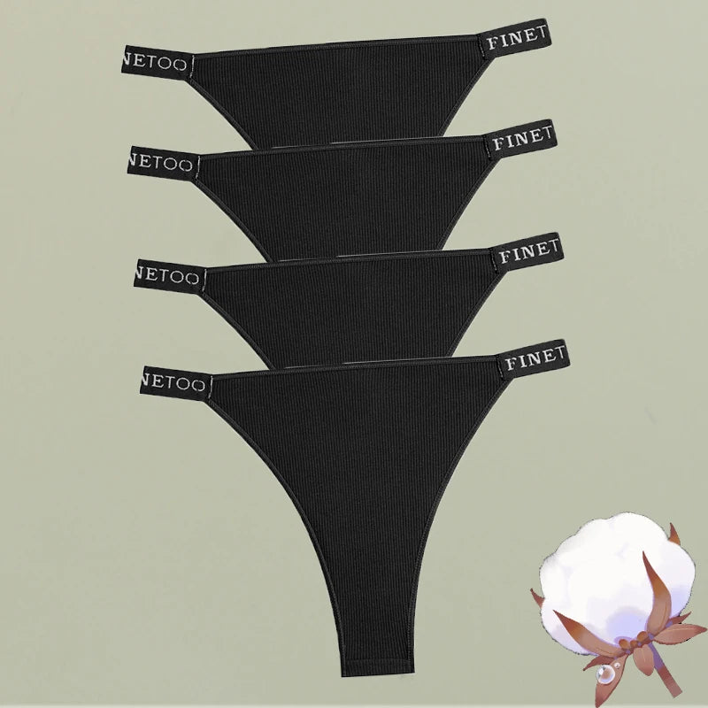 FINETOO 4Pcs/Set Cotton Letter Belt Underwear Women's Panties Sexy Low-Waist Bikini Underpants Female Breathable Briefs Lingerie