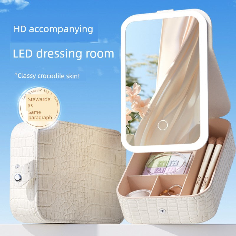 Travel Bag Mirror Desktop Desktop Cosmetic Mirror Portable with Light Women Portable Foldable Led Storage Box