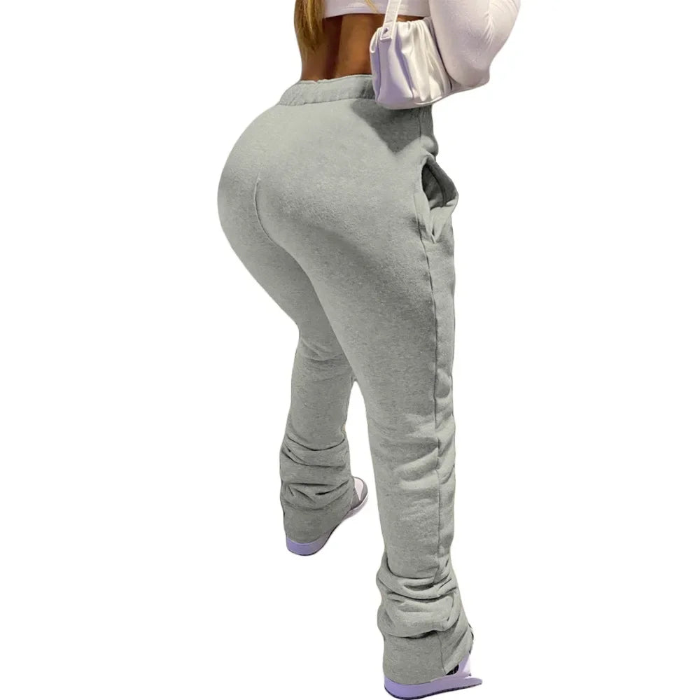 HLJ&GG Spring New Drawstring Jogger Pants Women High Waisted Stacked Trousers Casual Female Solid Color Matching Sporty Bottoms