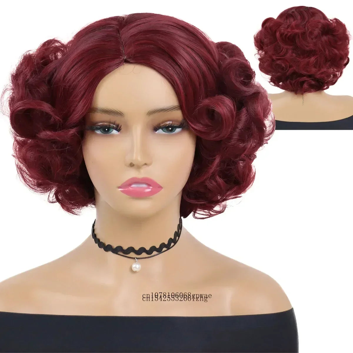 Synthetic Blue Wigs Cosplay Halloween Party Carnival Use Short Curly Wig for Women Natural Fluffy Hair Side Parting Hairstyle