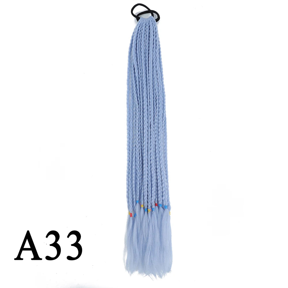 Synthetic 24 Inch Long Colored Box Braids Hair Ponytail With Rubber Bands Rainbow Twist Braided Highlights Ponytail For Women