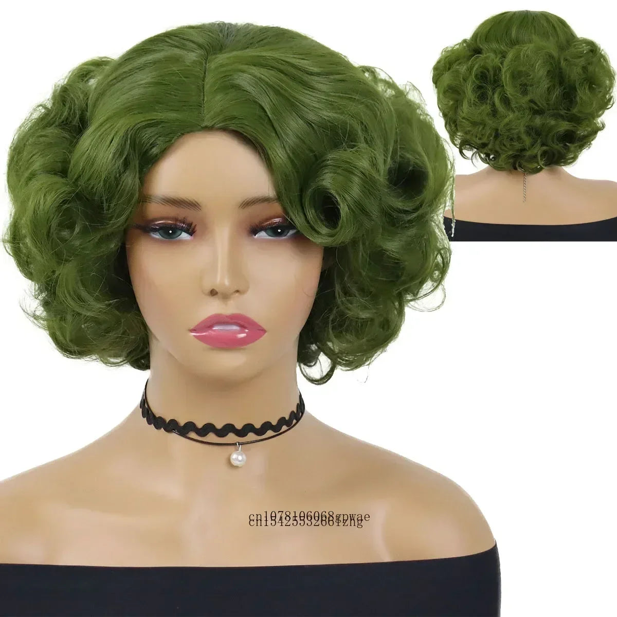 Synthetic Blue Wigs Cosplay Halloween Party Carnival Use Short Curly Wig for Women Natural Fluffy Hair Side Parting Hairstyle