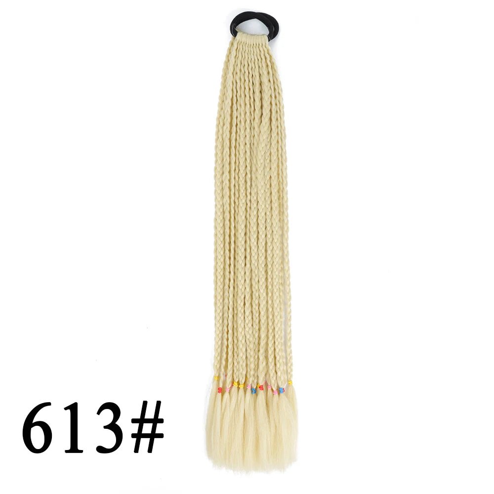 Synthetic 24 Inch Long Colored Box Braids Hair Ponytail With Rubber Bands Rainbow Twist Braided Highlights Ponytail For Women