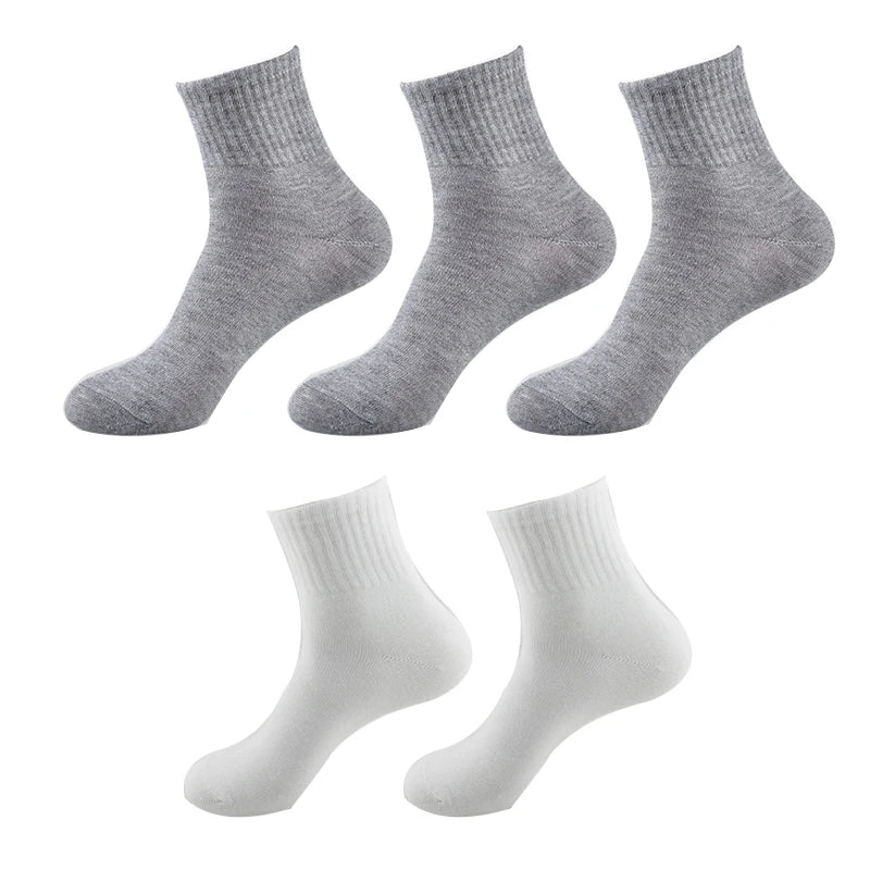 10Pcs/5Pair Unisex Socks Women Men Black White Gray Ankle Socks Female Male Solid Color Socks High Quality Cotton Short Socks
