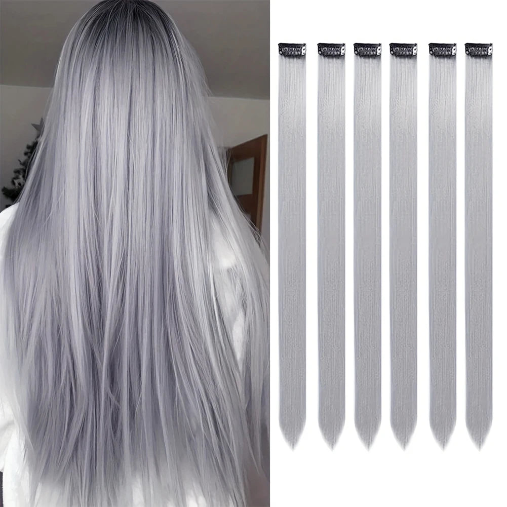 Clip in Hair Extensions Colored Party Highlights 22 inches 6pcs/pack Multi-colors Straight Hair Synthetic Hairpieces Royal Blue