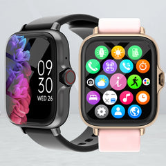 Jarreims Emporium: Two square smartwatches, black and pink/gold.