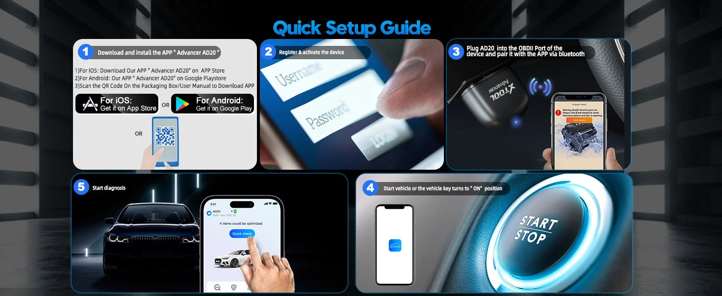 XTOOL Advancer AD20 OBD2 Scanner 2026 AI-assisted Tool Code Reader OBD 2 Diagnostic Tools Lifetime Free Updates Free Application