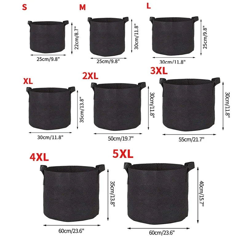 5 piezas de bolsas de fieltro para cultivo de jardinería, macetas redondas para plantar flores y verduras, bolsas para jardín, balcón, macetas, suministros para contenedores