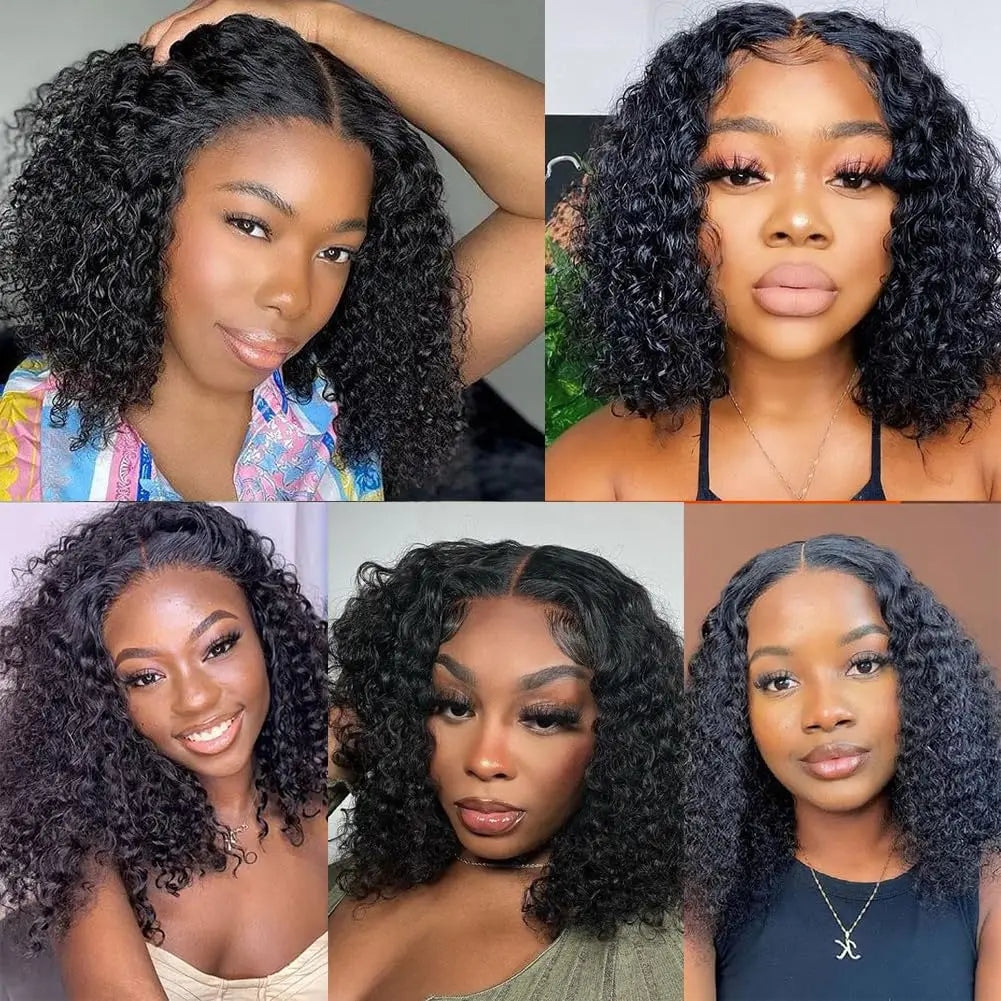 Glueless Wig Human Hair Ready To Wear Deep Wave Frontal Wig Short Curly Bob Wig Human Hair 4x4 13x4 Lace Front Human Hair 180%