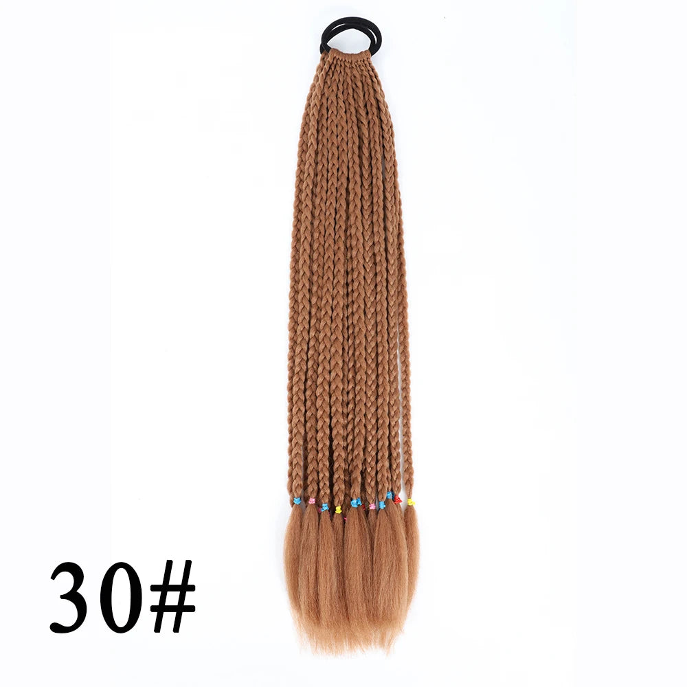 Synthetic 24 Inch Long Colored Box Braids Hair Ponytail With Rubber Bands Rainbow Twist Braided Highlights Ponytail For Women