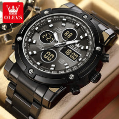 OLEVS black and gray men's digital-analog chronograph watch.