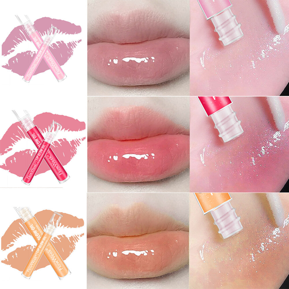 FlowWeek Lip Gloss Moisturizing Lip Plumper Gloss Universal Lip Luminizer Long Lasting Glitter Liquid Lipstick 3Colors