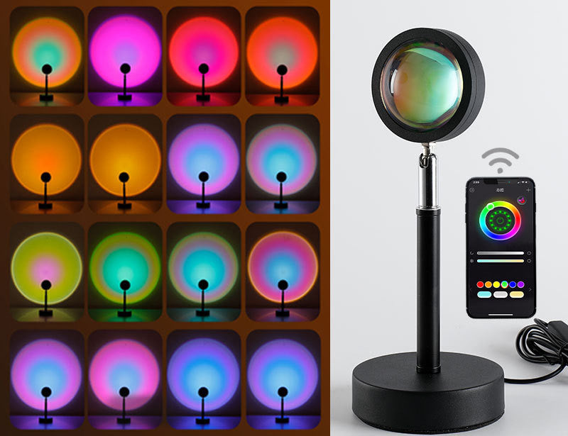 Proyección de escena fotográfica de celebridades con arcoíris y luz de fondo